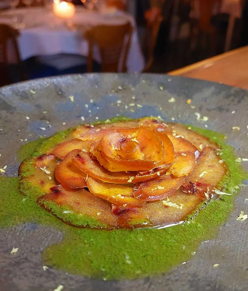 Carpaccio de Bottarga com Pesto Siciliano